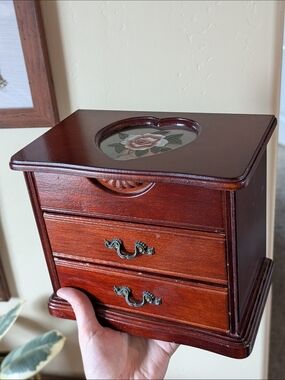Vintage Wooden Rose Jewelry Box